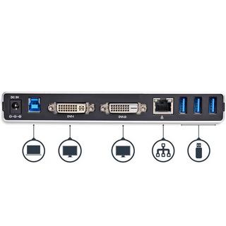 STARTECH.COM  Station d'Accueil USB 3.0 pour Deux Écrans avec Adaptateurs DVI vers VGA et HDMI, 5x USB 3.0 et Audio - Station d'Accueil DVI Verticale pour Mac et Windows 