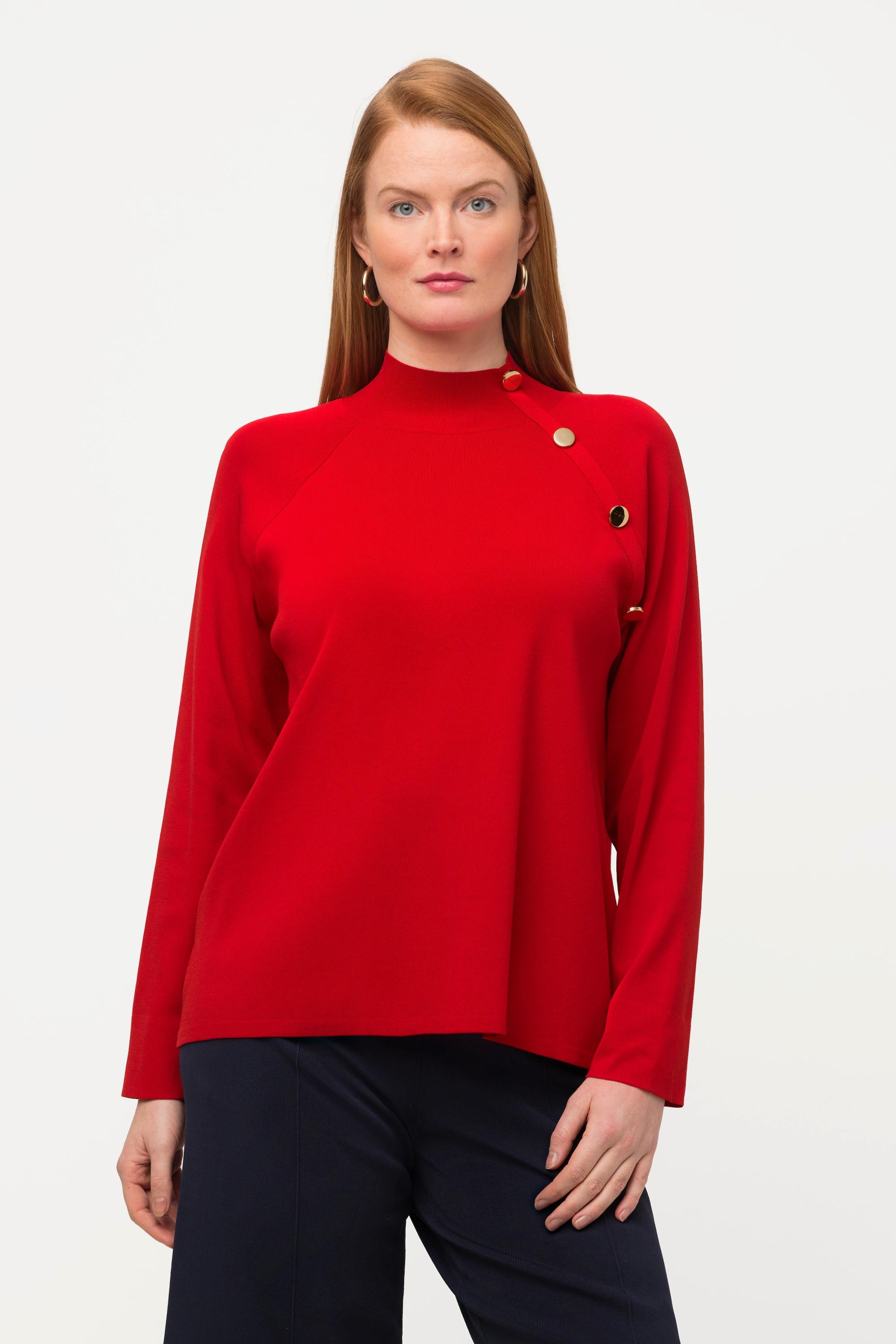 Ulla Popken  Pullover, Rippstrick, Stehkragen, Zierknöpfe, Langarm 