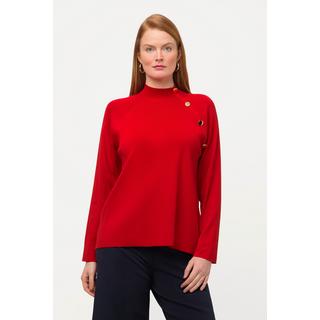 Ulla Popken  Pullover, Rippstrick, Stehkragen, Zierknöpfe, Langarm 