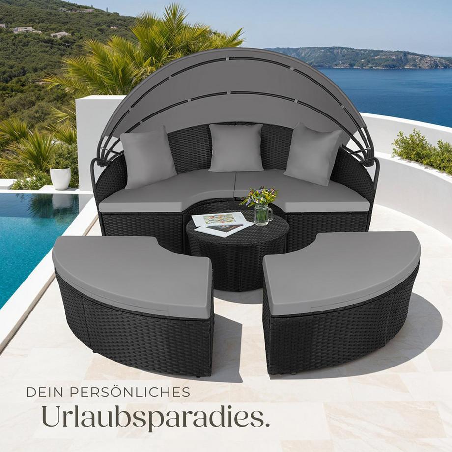 Tectake Bain de soleil rond au design contemporain luxueux SANTORIN robuste  