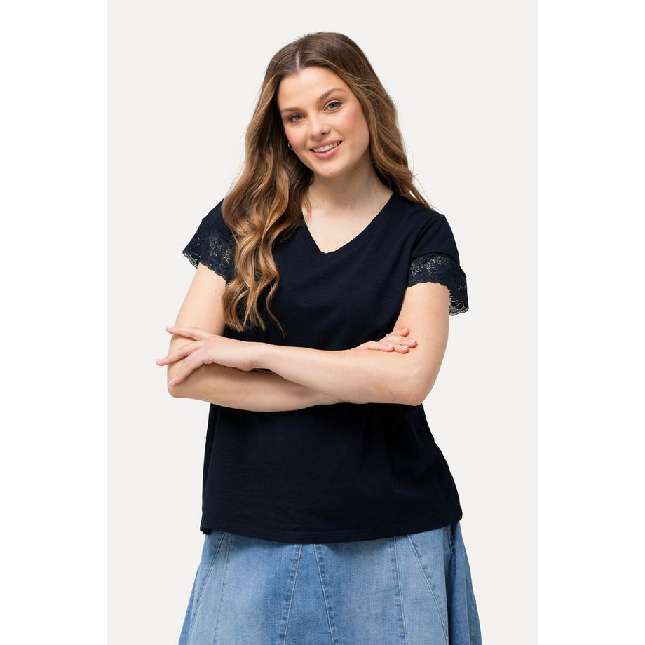 Ulla Popken T-Shirt Classic Dentelle Col V Manches Larges  