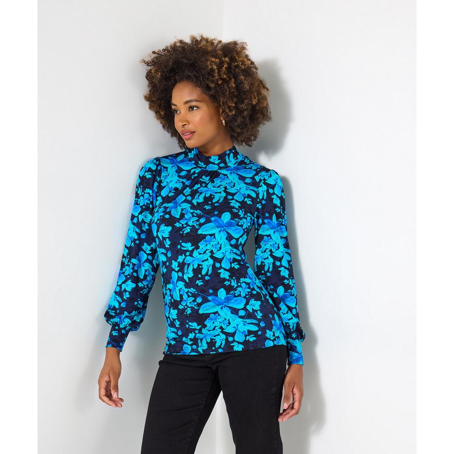 Joe Browns Top in Jersey Floreale Collo Alto  