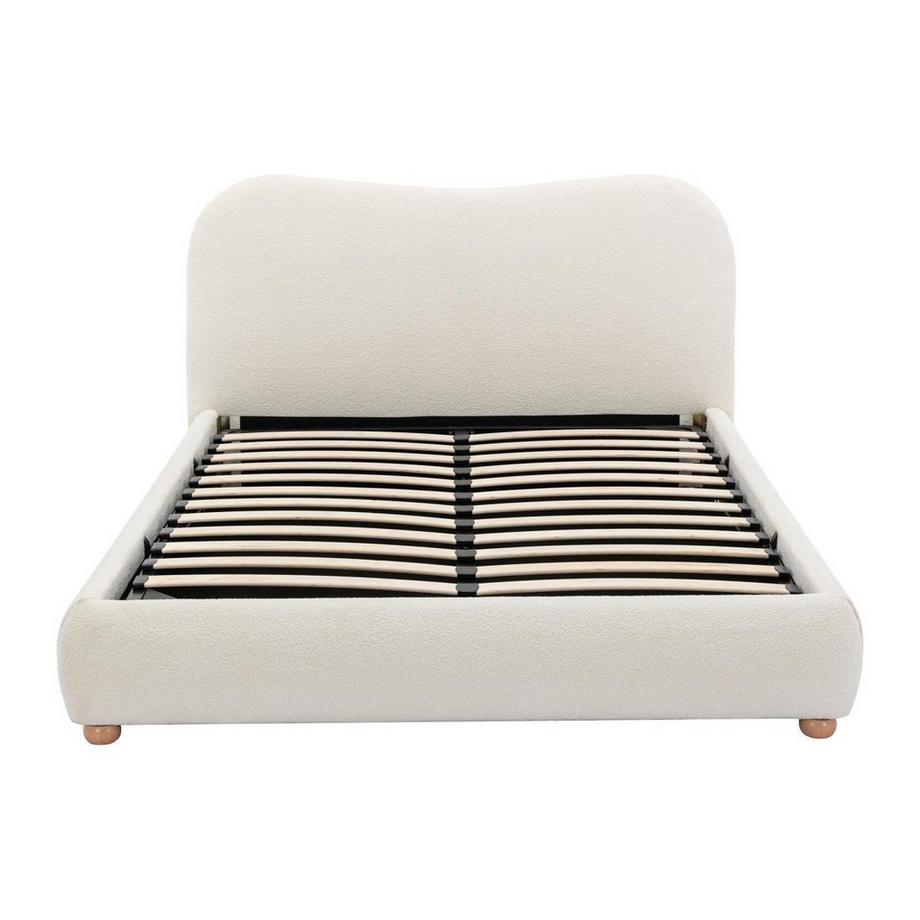Vente-unique Lit coffre 140 x 190 cm - Tissu bouclette - Blanc - VANARI  