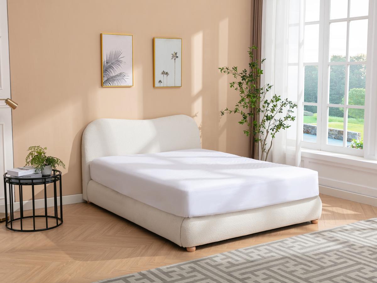 Vente-unique Lit coffre 140 x 190 cm - Tissu bouclette - Blanc - VANARI  