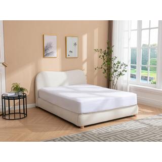 Vente-unique Lit coffre 140 x 190 cm - Tissu bouclette - Blanc - VANARI  