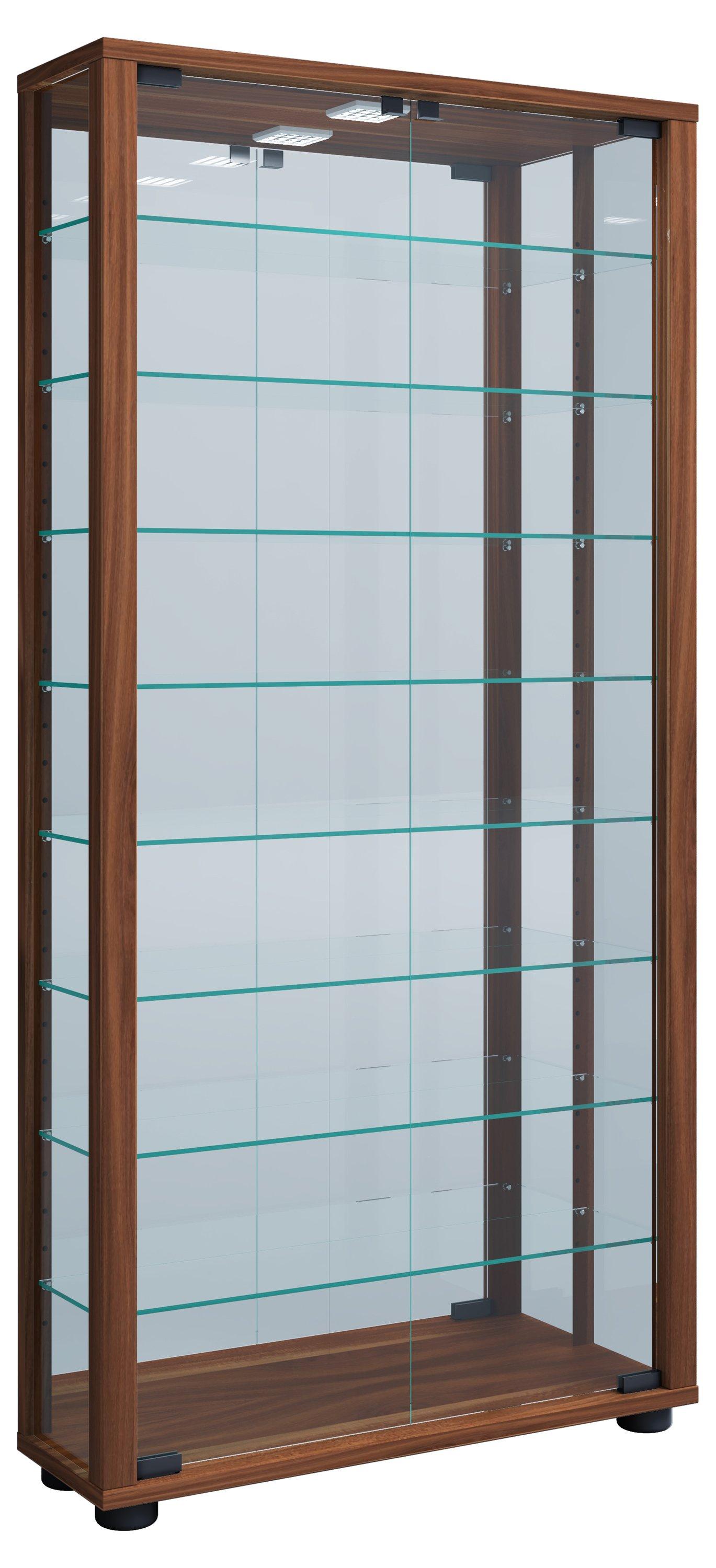 VCM Glasvitrine stehend | Vitrine Glas mit ESG-Sicherheitsglas | Maße ca. H. 115 x B. 59 x T. 18 cm | Standvitrine Glas | Modern und platzsparend | Glas  