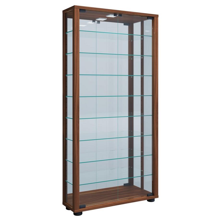 VCM Glasvitrine stehend | Vitrine Glas mit ESG-Sicherheitsglas | Maße ca. H. 115 x B. 59 x T. 18 cm | Standvitrine Glas | Modern und platzsparend | Glas  