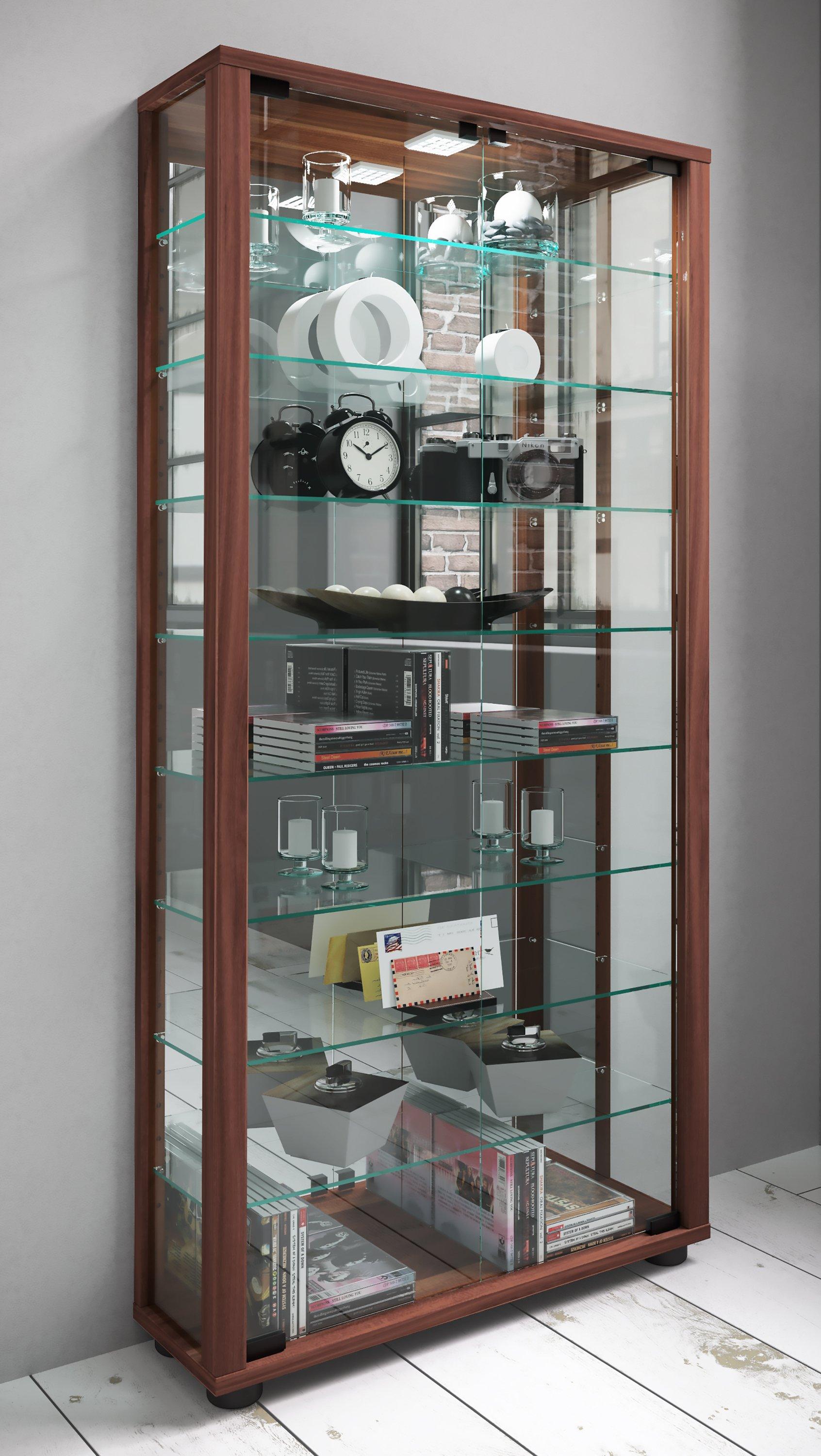 VCM Glasvitrine stehend | Vitrine Glas mit ESG-Sicherheitsglas | Maße ca. H. 115 x B. 59 x T. 18 cm | Standvitrine Glas | Modern und platzsparend | Glas  