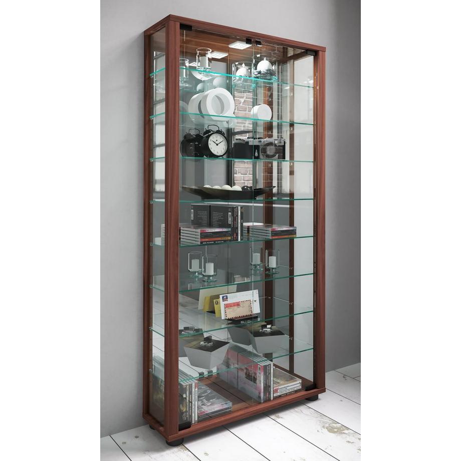 VCM Glasvitrine stehend | Vitrine Glas mit ESG-Sicherheitsglas | Maße ca. H. 115 x B. 59 x T. 18 cm | Standvitrine Glas | Modern und platzsparend | Glas  