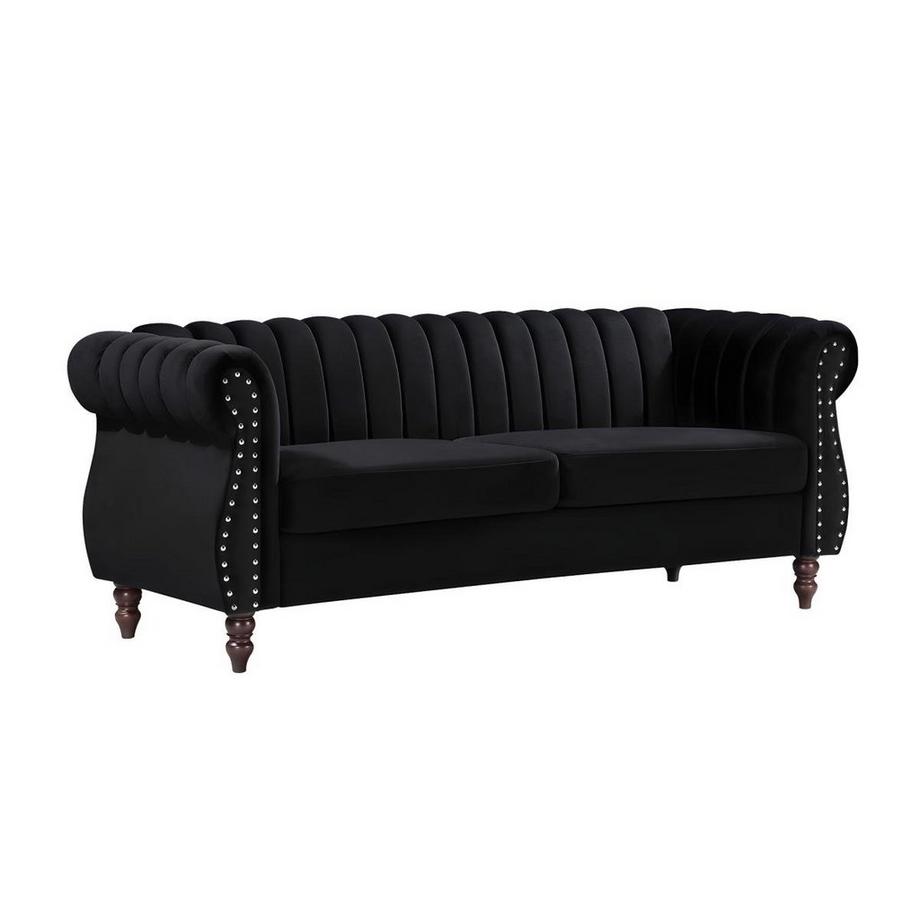 Vente-unique Canapé chesterfield 3 places en velours noir TRUMBO  