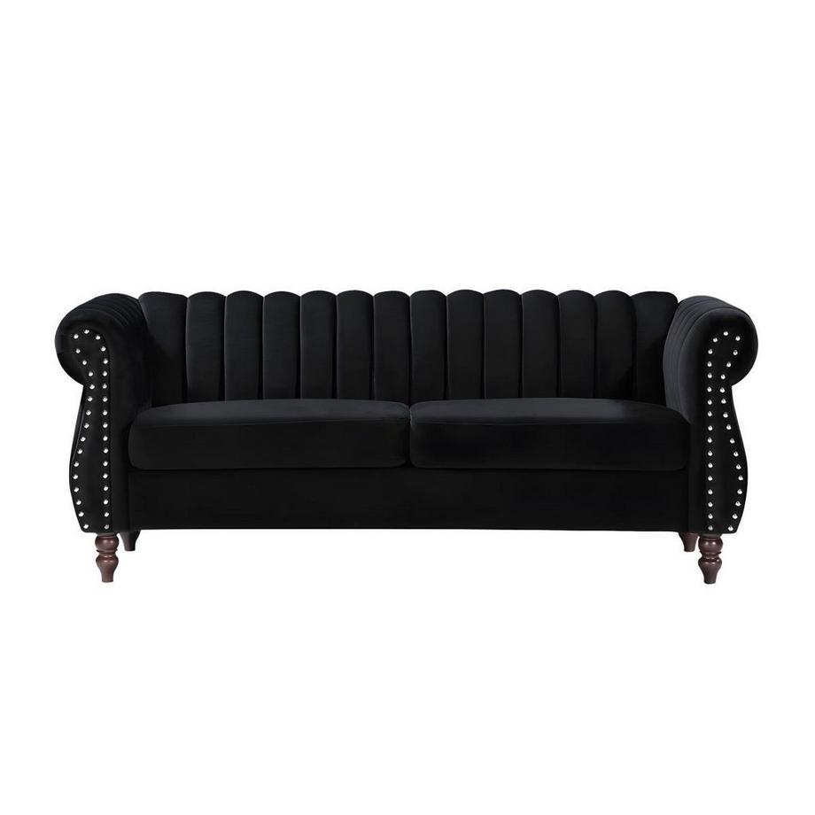 Vente-unique Canapé chesterfield 3 places en velours noir TRUMBO  