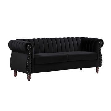 Canapé chesterfield 3 places en velours noir TRUMBO