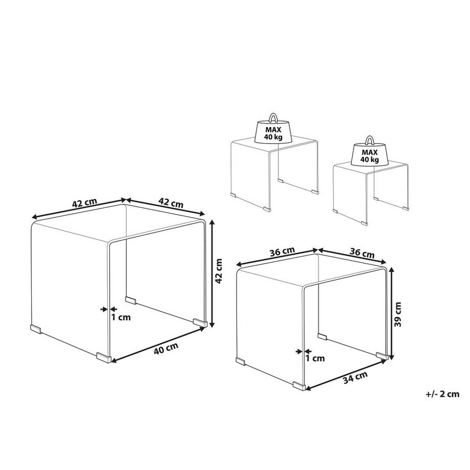 Beliani Lot de 2 tables d'appoint en Verre de sécurité  KENDALL  