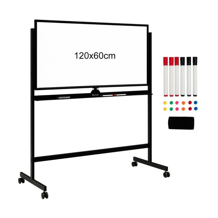 Northix  Tableau blanc mobile magnétique Double face tableau blanc roulant mobile pour bureau noir 