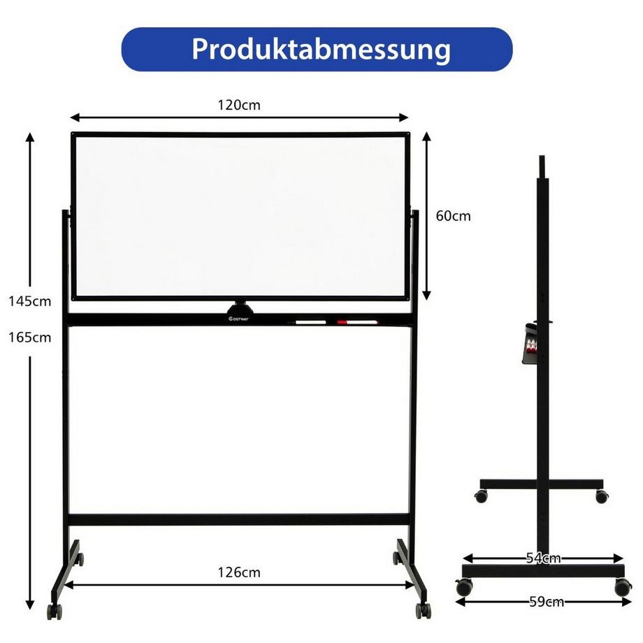 Northix  Tableau blanc mobile magnétique Double face tableau blanc roulant mobile pour bureau noir 