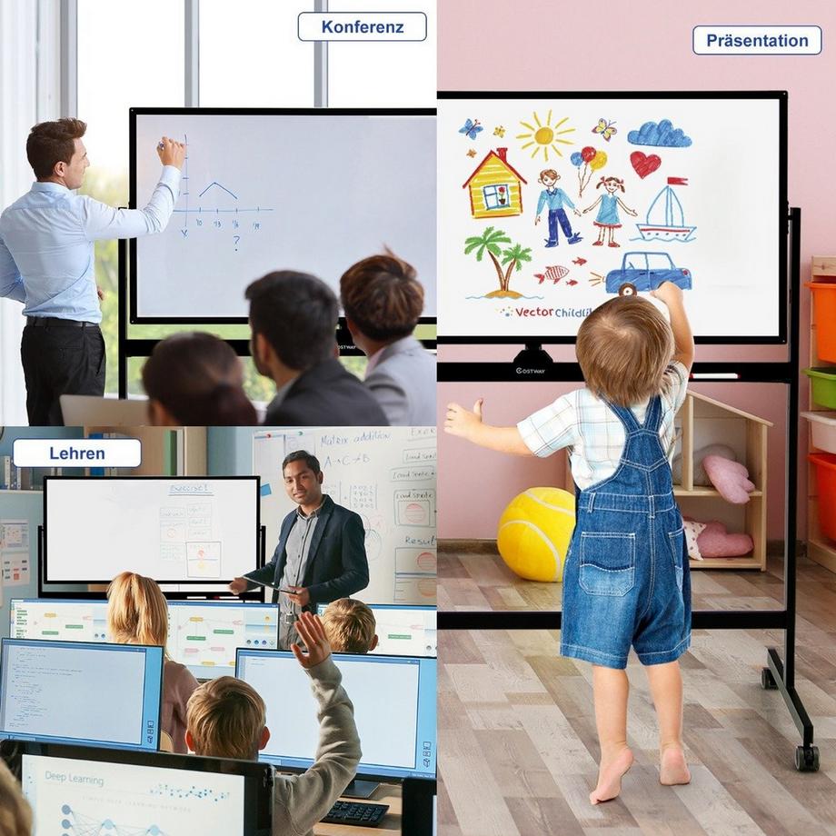 Northix  Tableau blanc mobile magnétique Double face tableau blanc roulant mobile pour bureau noir 