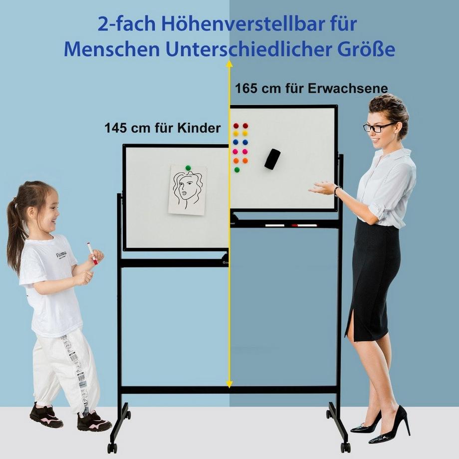 Northix  Tableau blanc mobile magnétique Double face tableau blanc roulant mobile pour bureau noir 