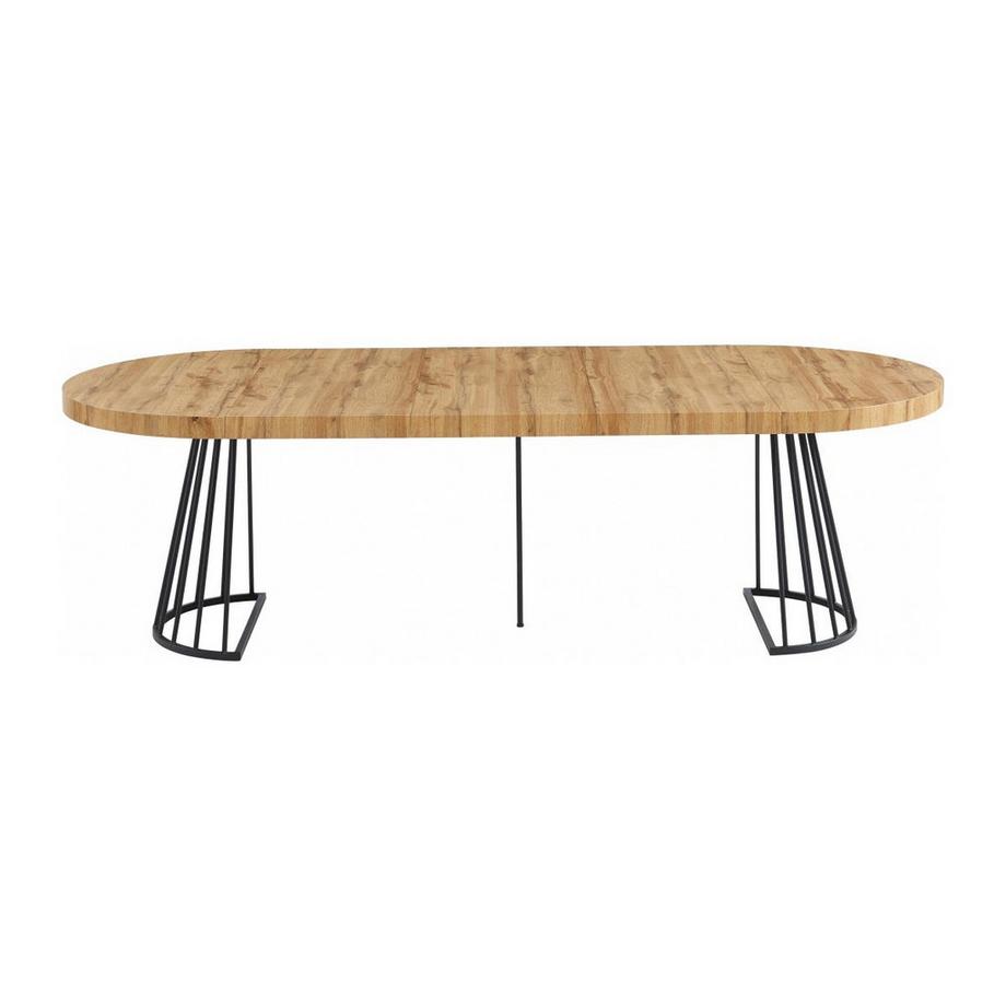 Vente-unique Table à manger extensible 2 à 12 personnes en MDF et acier - Naturel et noir - FIRELA  