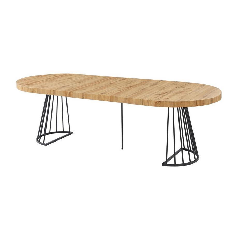 Vente-unique Table à manger extensible 2 à 12 personnes en MDF et acier - Naturel et noir - FIRELA  