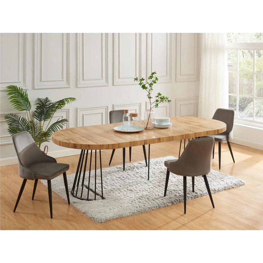 Vente-unique Table à manger extensible 2 à 12 personnes en MDF et acier - Naturel et noir - FIRELA  
