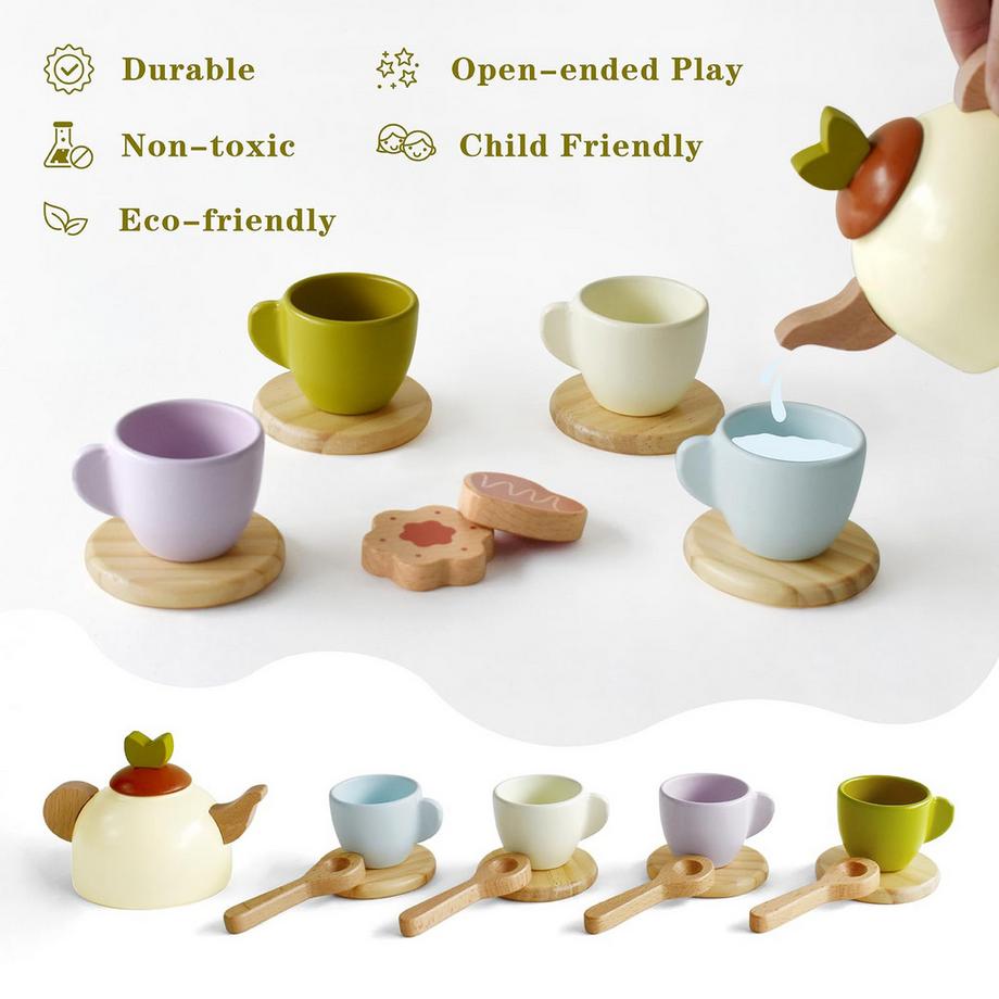 Activity-board  Teeservice Kinderteeservice aus Holz Spielküche Holzspielzeug Teeparty-Set Kinderküchenzubehör Spielessen-Set 
