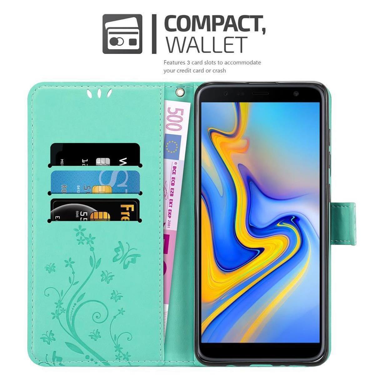 Cadorabo  Housse compatible avec Samsung Galaxy J6 PLUS - Coque de protection au design floral avec fermeture magnétique, fonction de support et emplacements pour cartes 