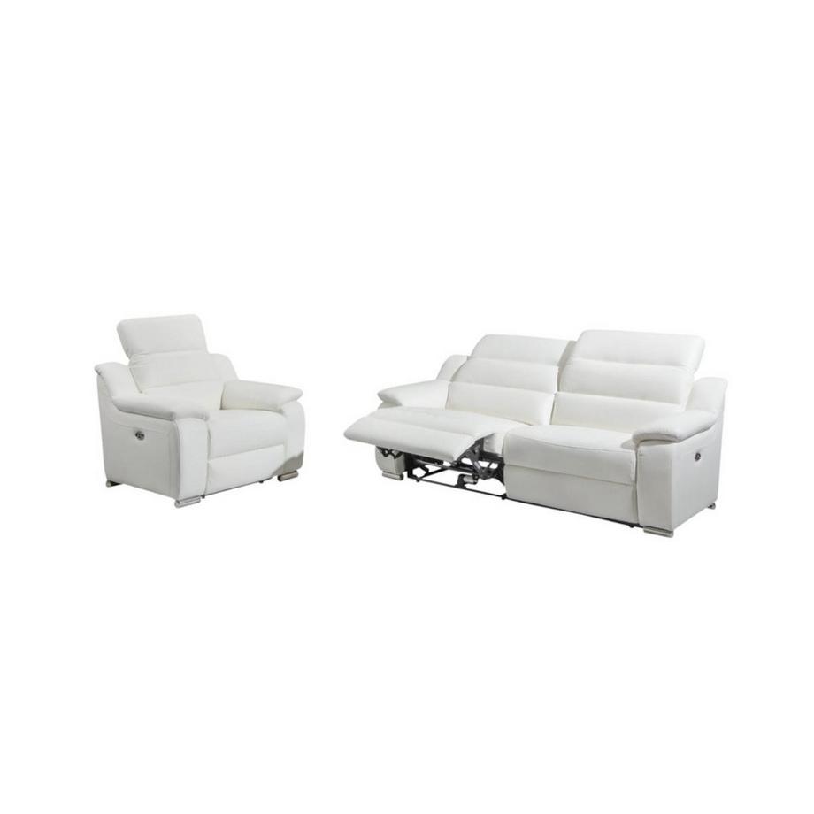 Vente-unique Canapé 3 places fauteuil relax électrique en cuir ARENA III Ivoire  