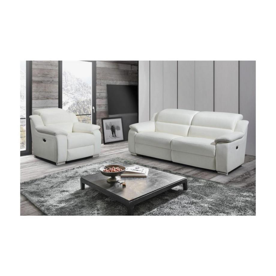 Canapé 3 places fauteuil relax électrique en cuir ARENA III Ivoire