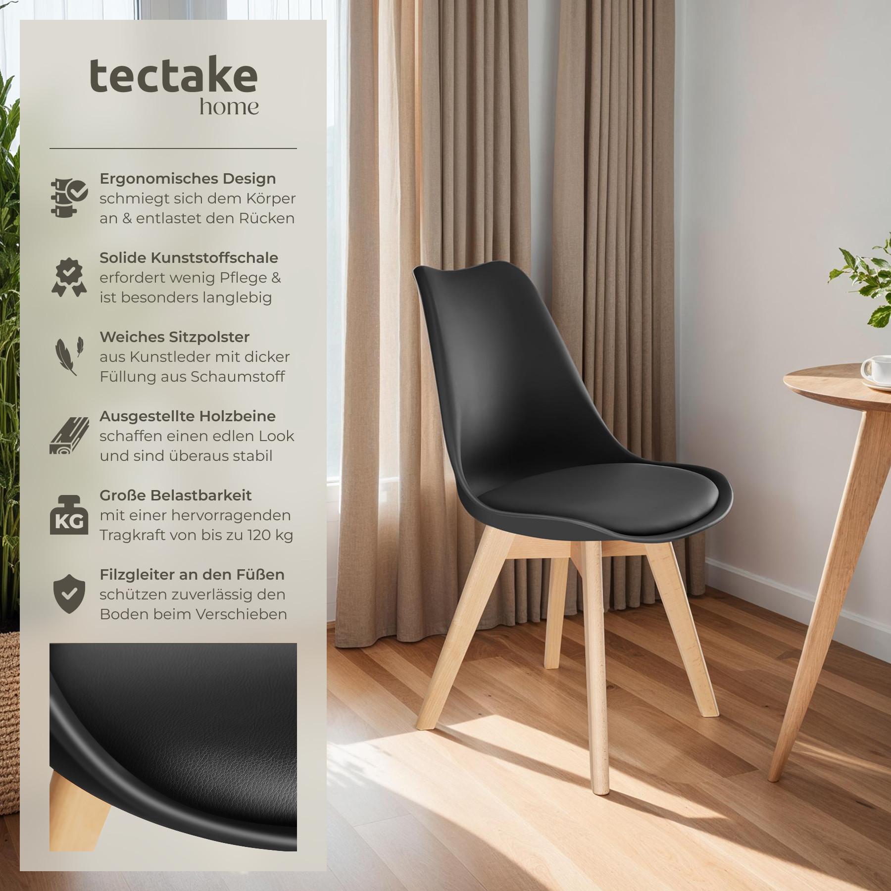 Tectake Set Esszimmerstuhl Frederikke Scandi-Design gepolsterte Sitzfläche, ergonomische Form  