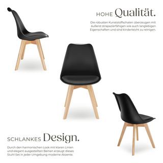 Tectake Set Esszimmerstuhl Frederikke Scandi-Design gepolsterte Sitzfläche, ergonomische Form  