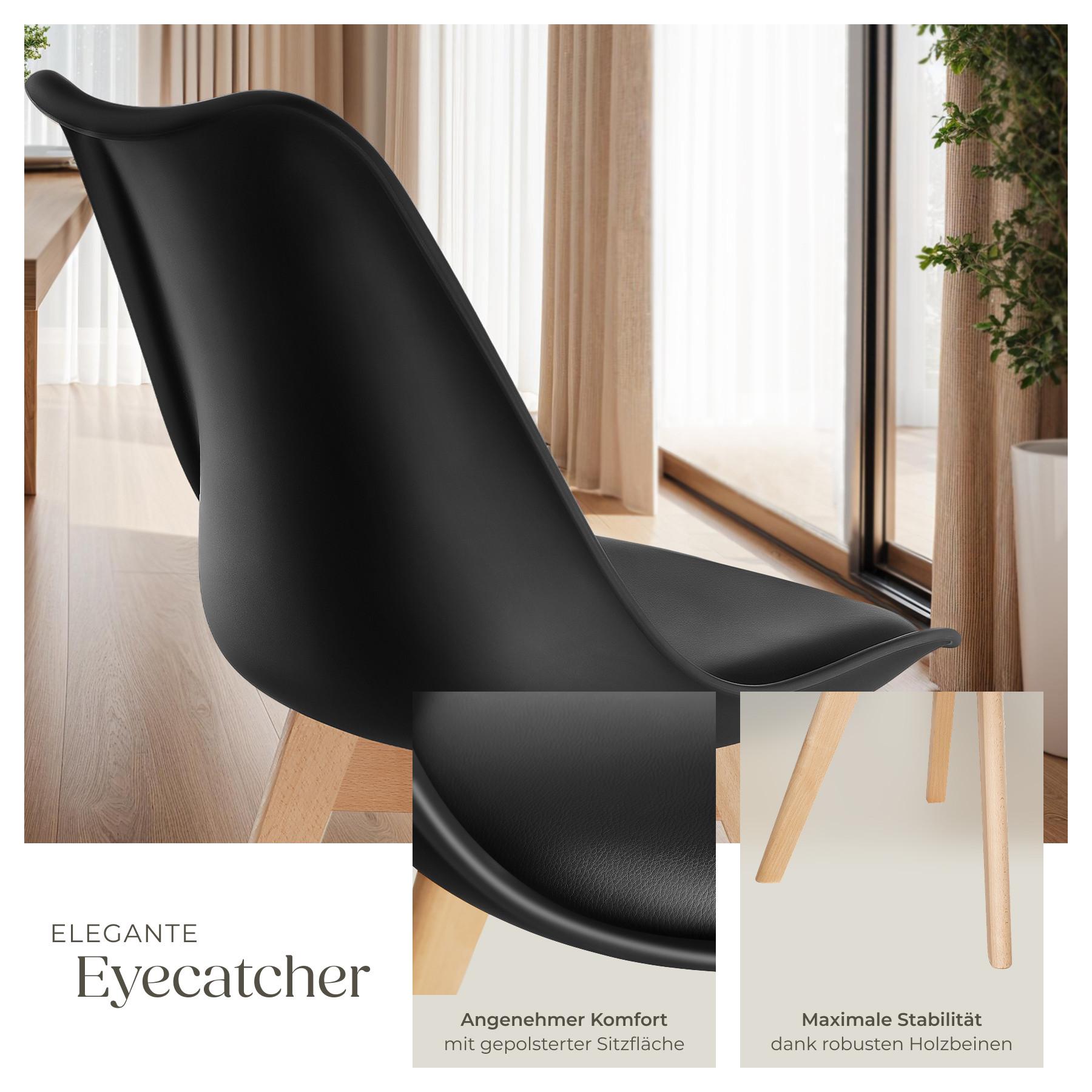 Tectake Set Esszimmerstuhl Frederikke Scandi-Design gepolsterte Sitzfläche, ergonomische Form  