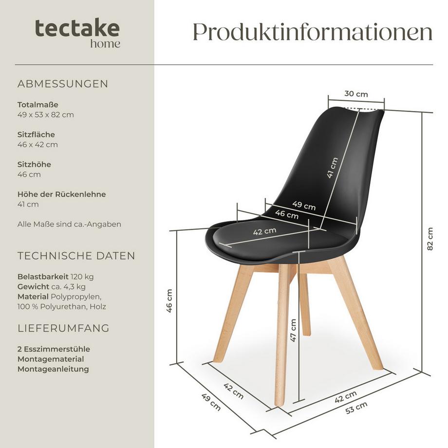 Tectake Ensemble de chaises de salle à manger FRÉDÉRIQUE design scandinave  