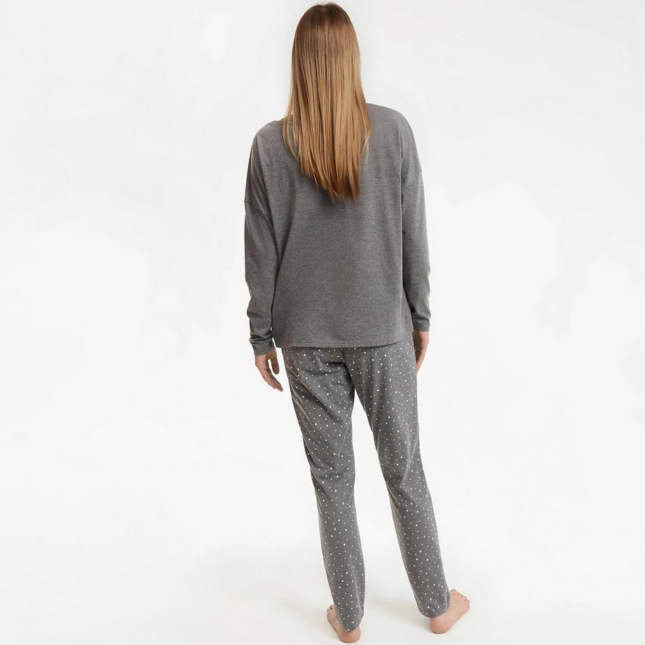 SO'HOME Ensemble Pyjama Haut Slogan Chat Bas Pois  
