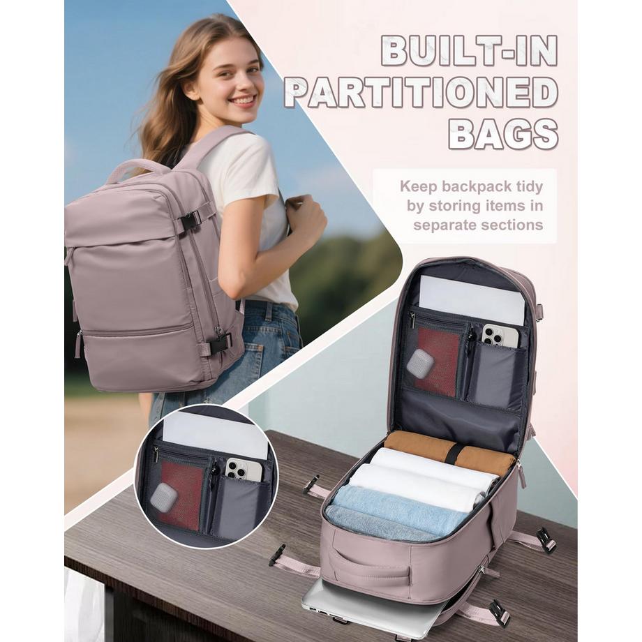 Only-bags.store Sac à dos de voyage pour bagage à main d'avion avec compartiment pour ordinateur portable et compartiment à chaussures  