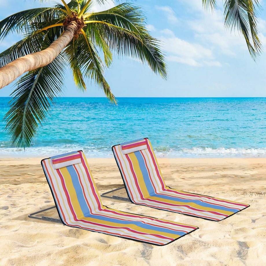 Northio  Materassino da spiaggia, set di 2 lettini da spiaggia pieghevoli con cuscini, materassino da spiaggia regolabile in altezza su 5 livelli con borsa per il trasporto, acciaio, multicolore, 134 x 48 x 33-43 cm 