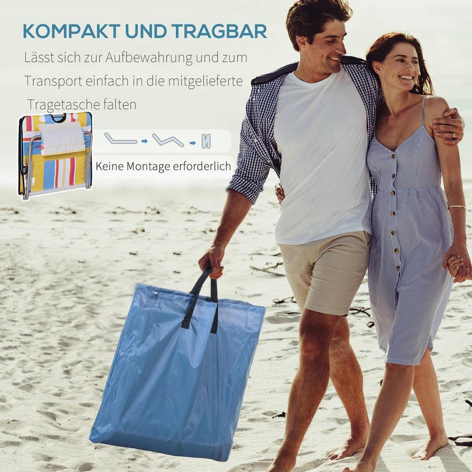 Northio  Materassino da spiaggia, set di 2 lettini da spiaggia pieghevoli con cuscini, materassino da spiaggia regolabile in altezza su 5 livelli con borsa per il trasporto, acciaio, multicolore, 134 x 48 x 33-43 cm 