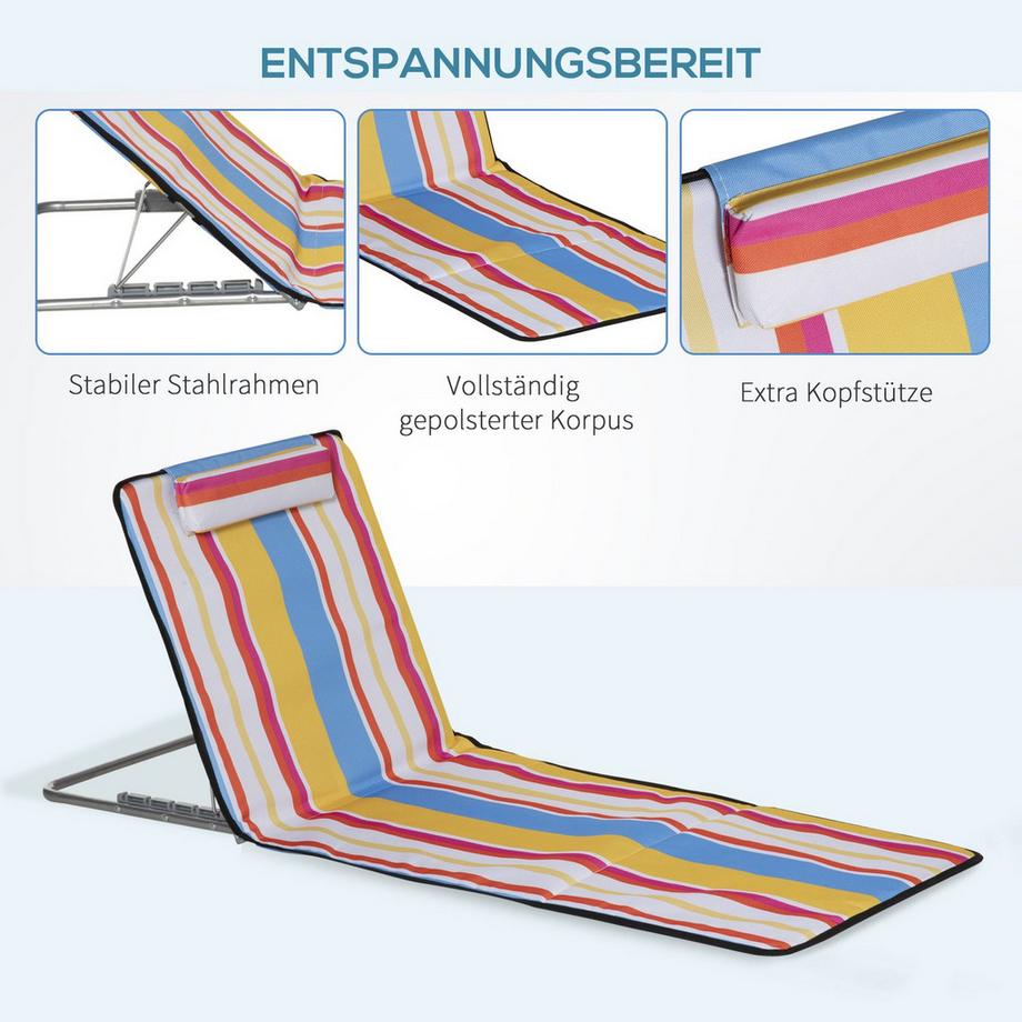 Northio  Materassino da spiaggia, set di 2 lettini da spiaggia pieghevoli con cuscini, materassino da spiaggia regolabile in altezza su 5 livelli con borsa per il trasporto, acciaio, multicolore, 134 x 48 x 33-43 cm 