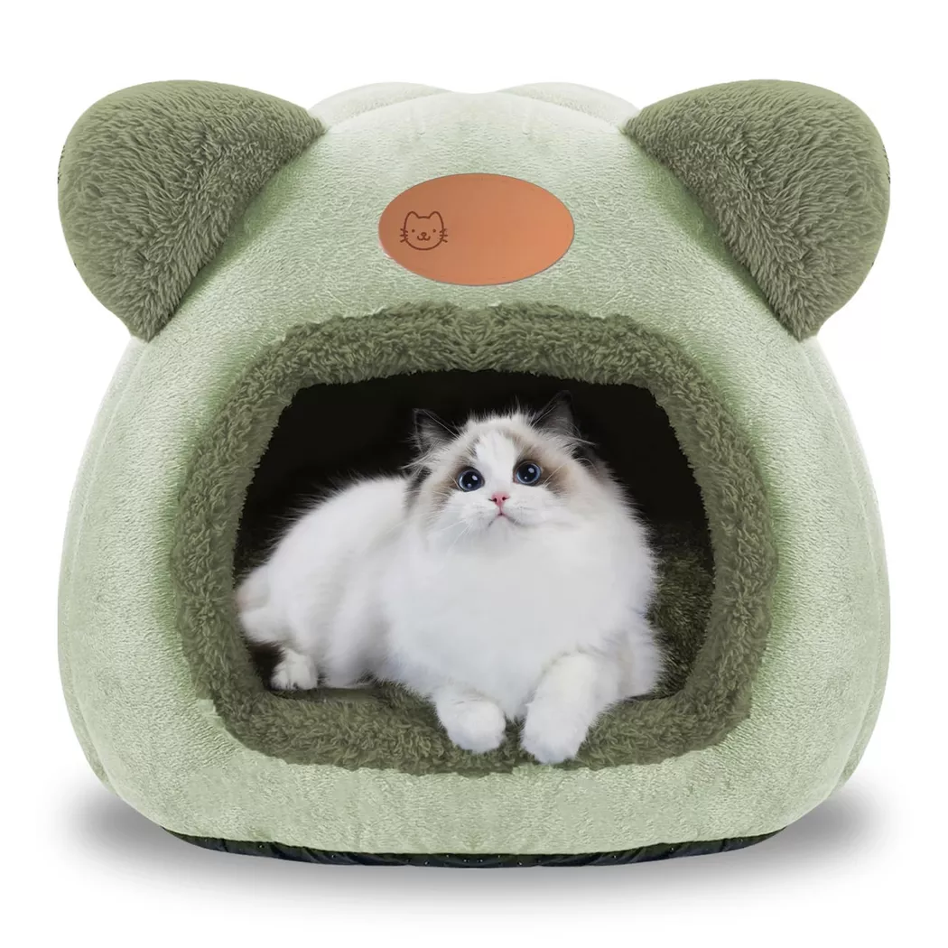 Alopini - Bett Warme Katzenhöhle Beruhigendes Bett für Katzen und kleine Hunde Schlafen, One Size, Verde Prato