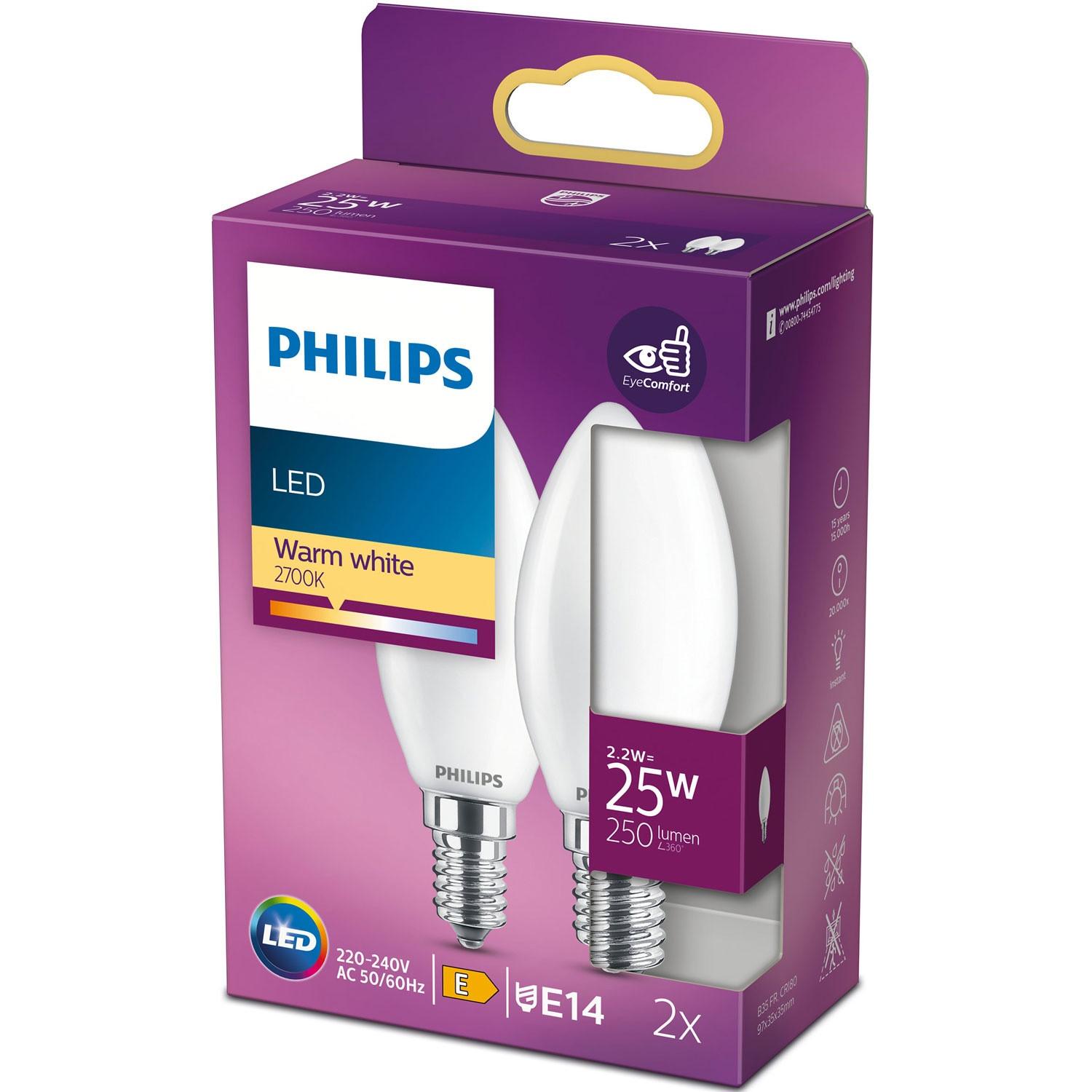 PHILIPS 2er-Pack LED E14 Crown 25W Frost 250lm  