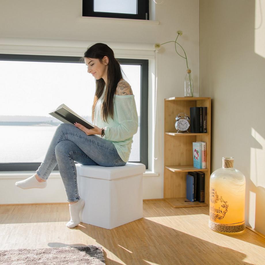 B2X Tabouret pliable avec rangement en tissu lin  