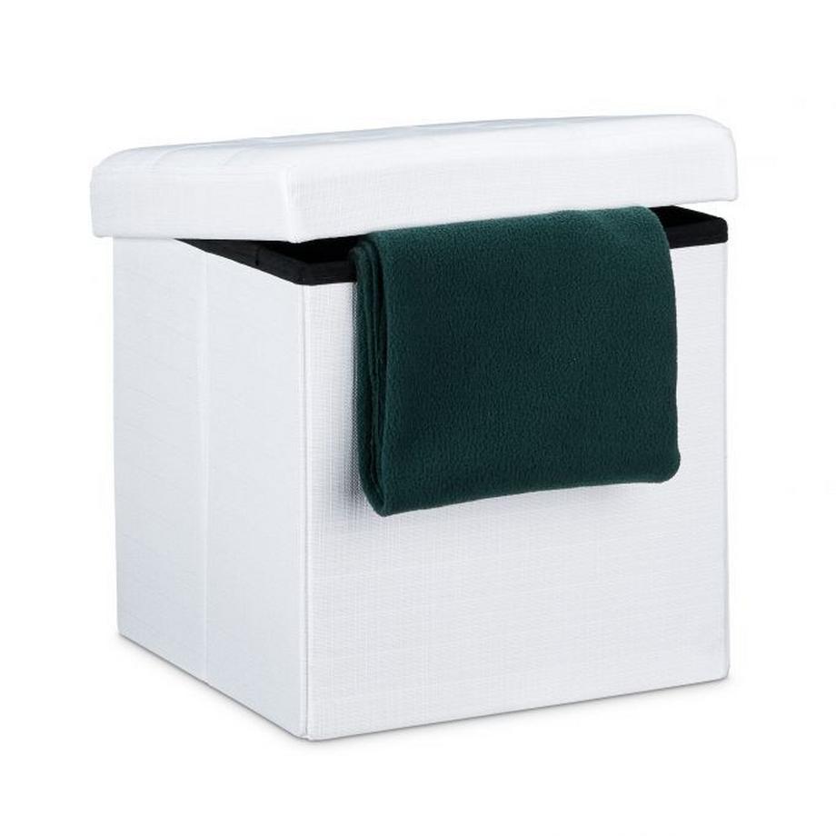 Tabouret pliable avec rangement en tissu lin