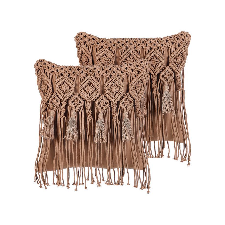 Beliani Lot de 2 coussins décoratifs en Coton Boho BAMIAN  