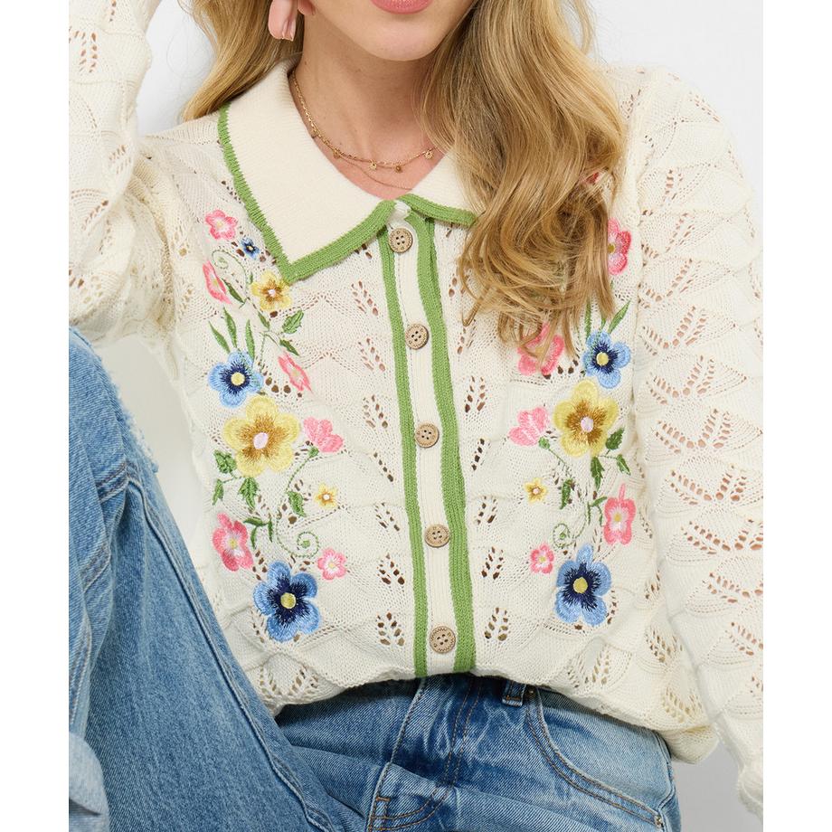 Joe Browns Cardigan mit Kragen Lochstrick und Blumenstickerei  