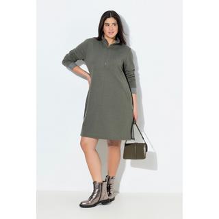 Ulla Popken Abito felpa collo polo linea A maniche lunghe tasche  