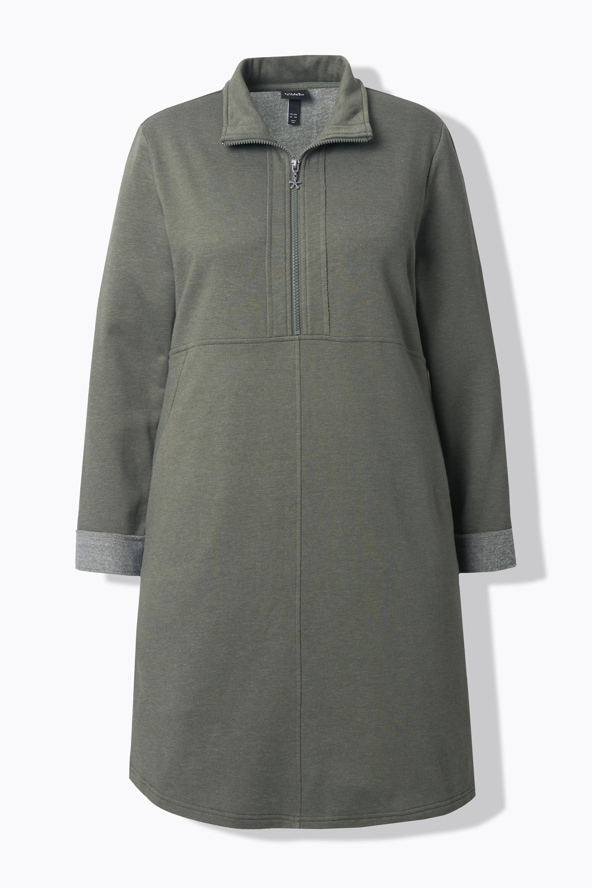 Ulla Popken Abito felpa collo polo linea A maniche lunghe tasche  