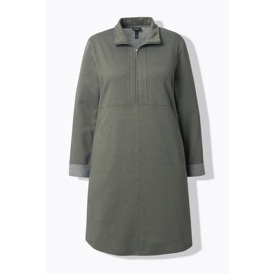 Ulla Popken Sweatkleid Troyerkragen A-Linie Langarm Taschen  