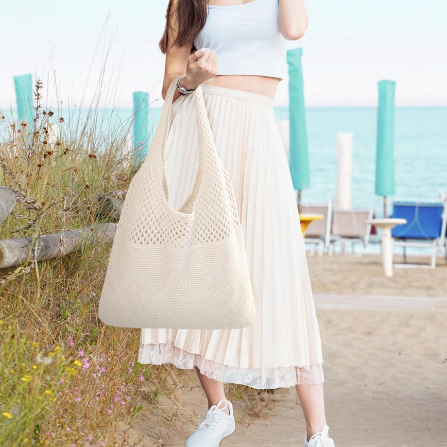 Only-bags.store Sac de plage tricoté avec motif losange  