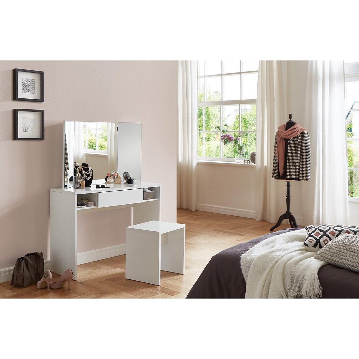 Calicosy Coiffeuse 1 Tiroir 2 Niches avec Miroir - Schminki  