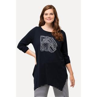 Ulla Popken  T-shirt en coton bio. Col rond et manches longues. Motif PURE. Silhouette en A. 