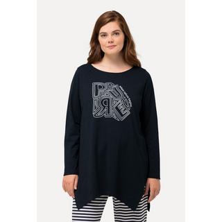 Ulla Popken  T-shirt en coton bio. Col rond et manches longues. Motif PURE. Silhouette en A. 